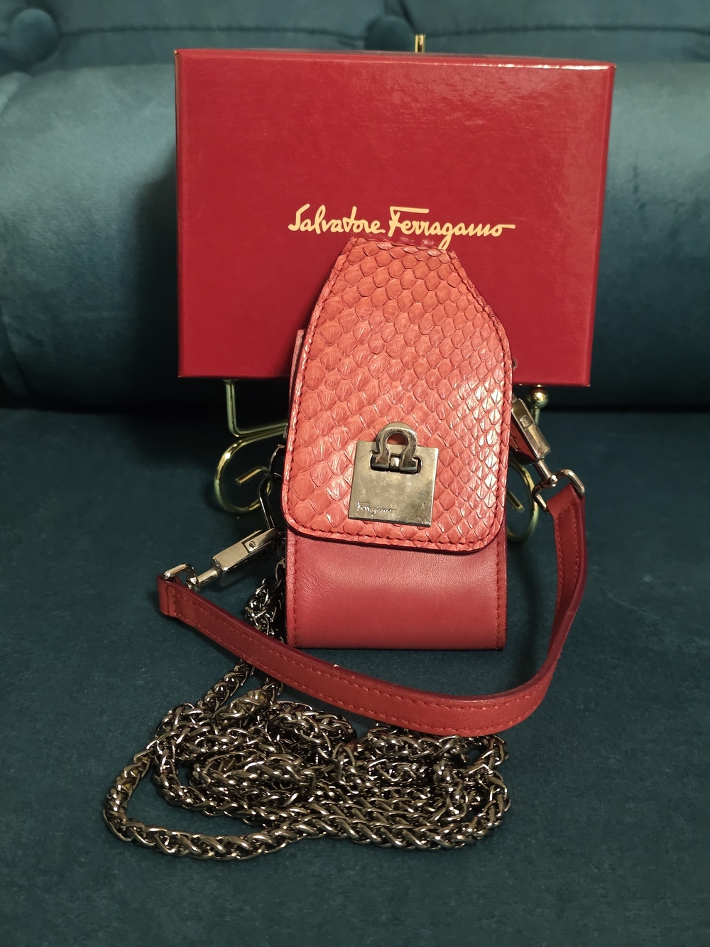 Salvatore Ferragamo Rare Red Python Leather Cigarette/Accessory Case W/box